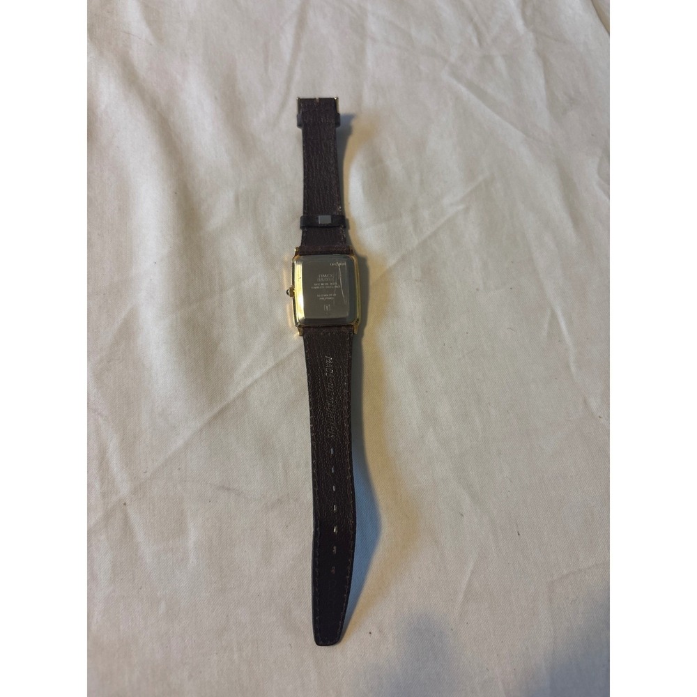 Timex Quartz Watch Unisex Gold Rectangular Brown Leather Strap selling for parts - Picture 3 of 7